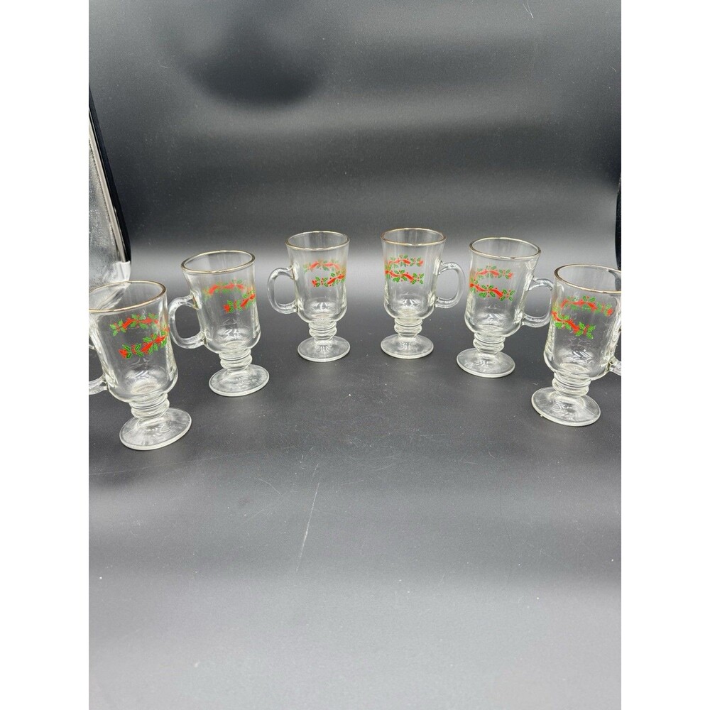 Vintage 1987 Libby’s Arby's Christmas Holly Berry 6 Wine Glasses Bows On Stem